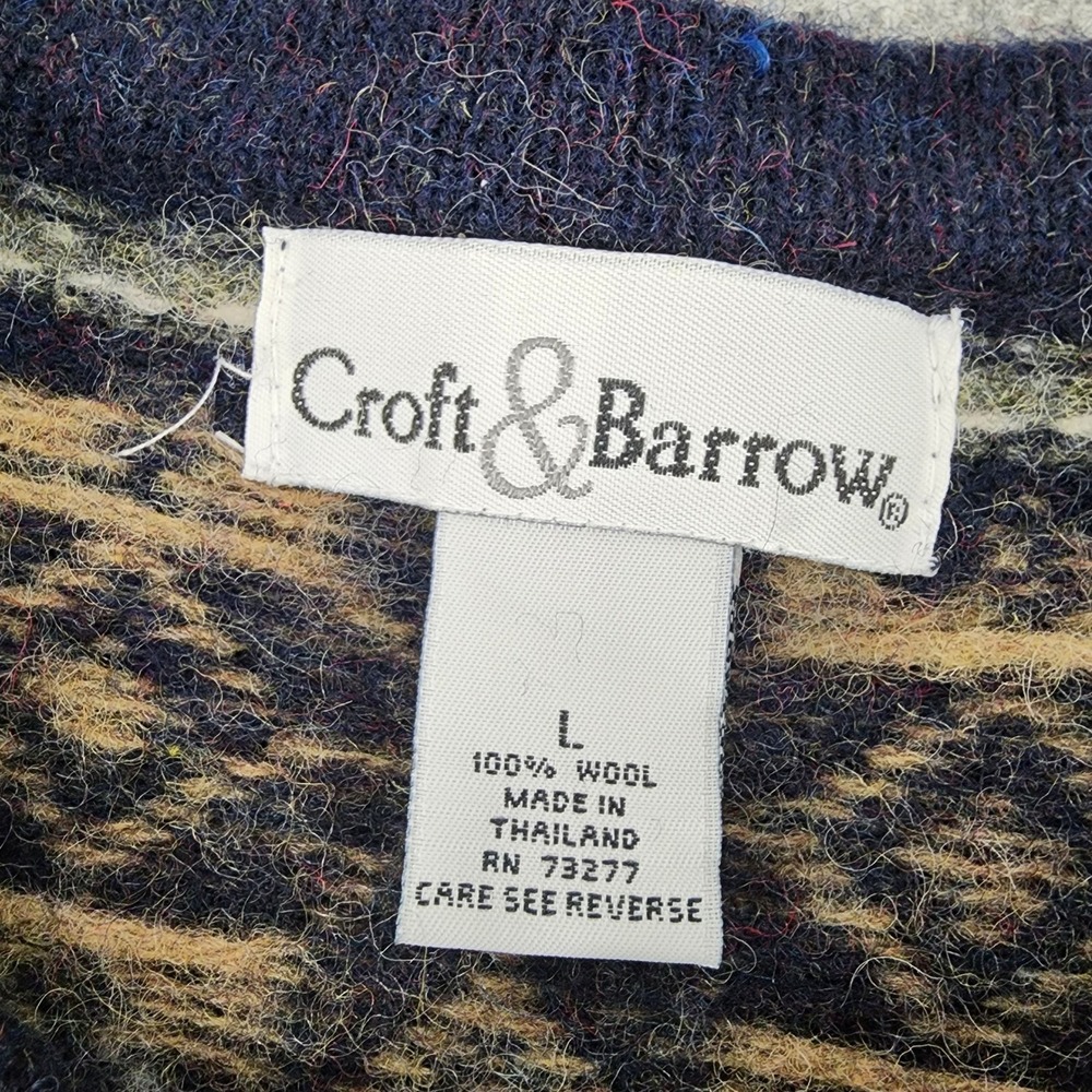 Croft & Barrow Blue Wool Fair Isle Reindeer Snowflake Cardigan Sweater Womens L - Picture 7 of 7